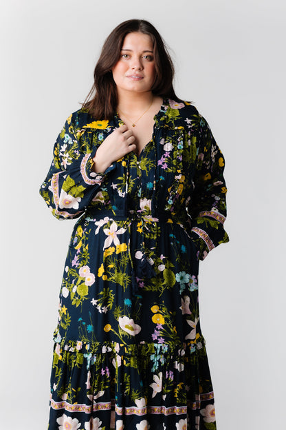 Modest plus size navy floral dress