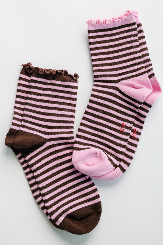 Cove Striped Duo Sock Collection WOMEN'S SOCKS Cove Accessories Pink/Brown OS 