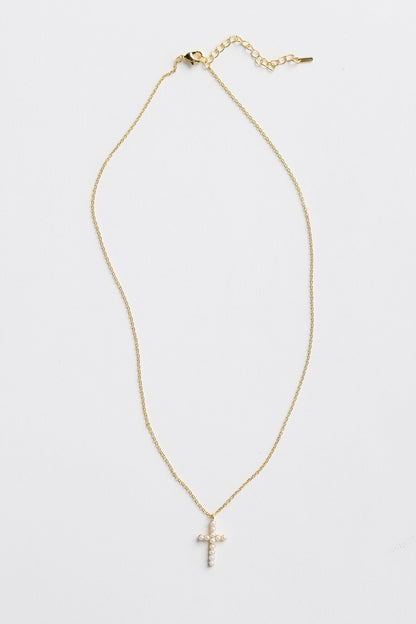 Cove Pearl Cross Necklace WOMEN'S NECKLACE Cove Accessories 