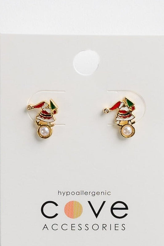 Cove Pearl With Santa Earrings WOMEN'S EARINGS Cove Accessories 18k Gold Plate w Pearl OS 