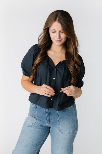 Citrus-Basics Button Down Top WOMEN'S TOP Citrus Navy XS 