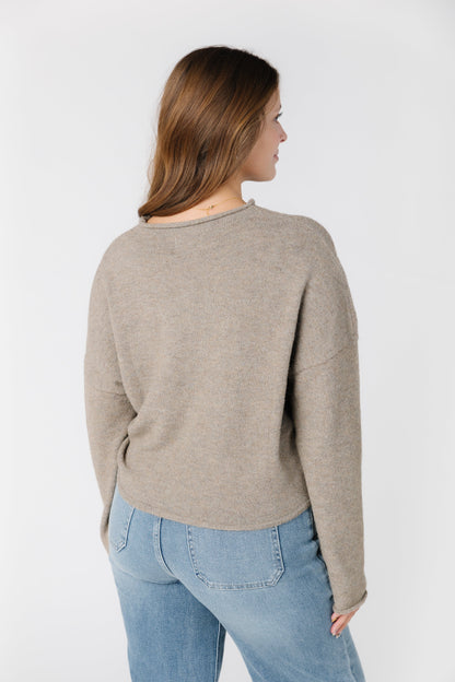 Back view of light brown mocha cardigan 