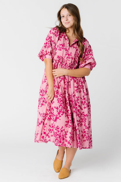 Plus size midi dress in pink print