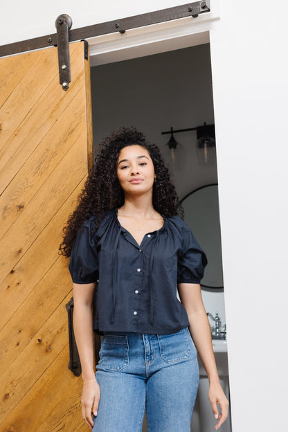 Black button down woven top