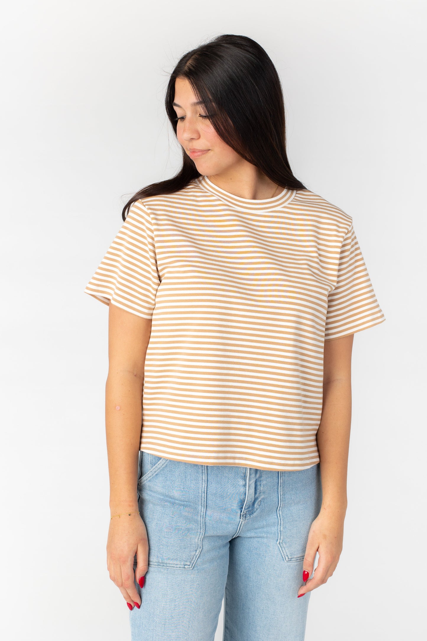 Rolla's Stripe Boxy Tee - Red & Apricot WOMEN'S T-SHIRT Things Between Ivory/Apricot L 