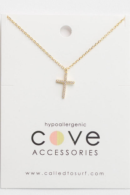 Cove Cross with Cubic Zirconia WOMEN'S NECKLACE Cove Accessories 18k Gold Plated 16"+ext 