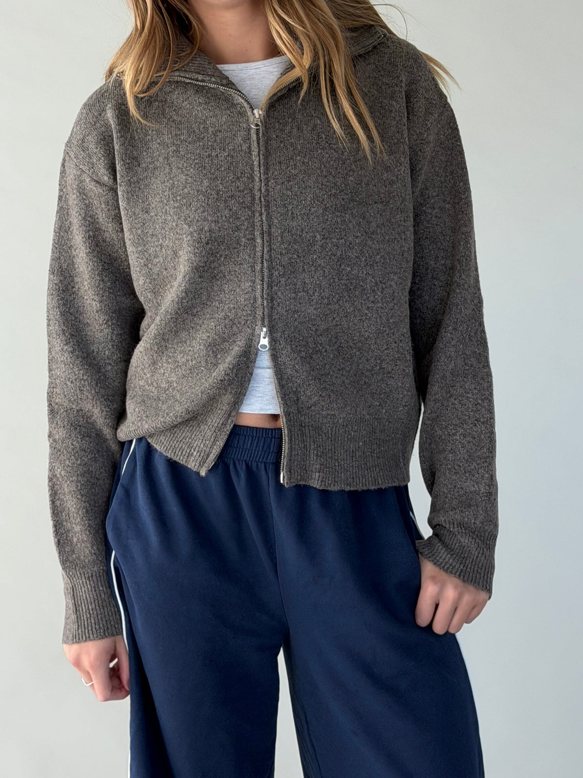 Two Way Zip-Up Sweater WOMEN'S SWEATERS Yours Truly Brown S 