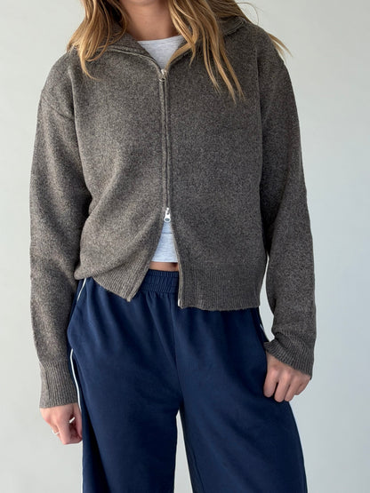Two Way Zip-Up Sweater WOMEN'S SWEATERS Yours Truly Brown S 