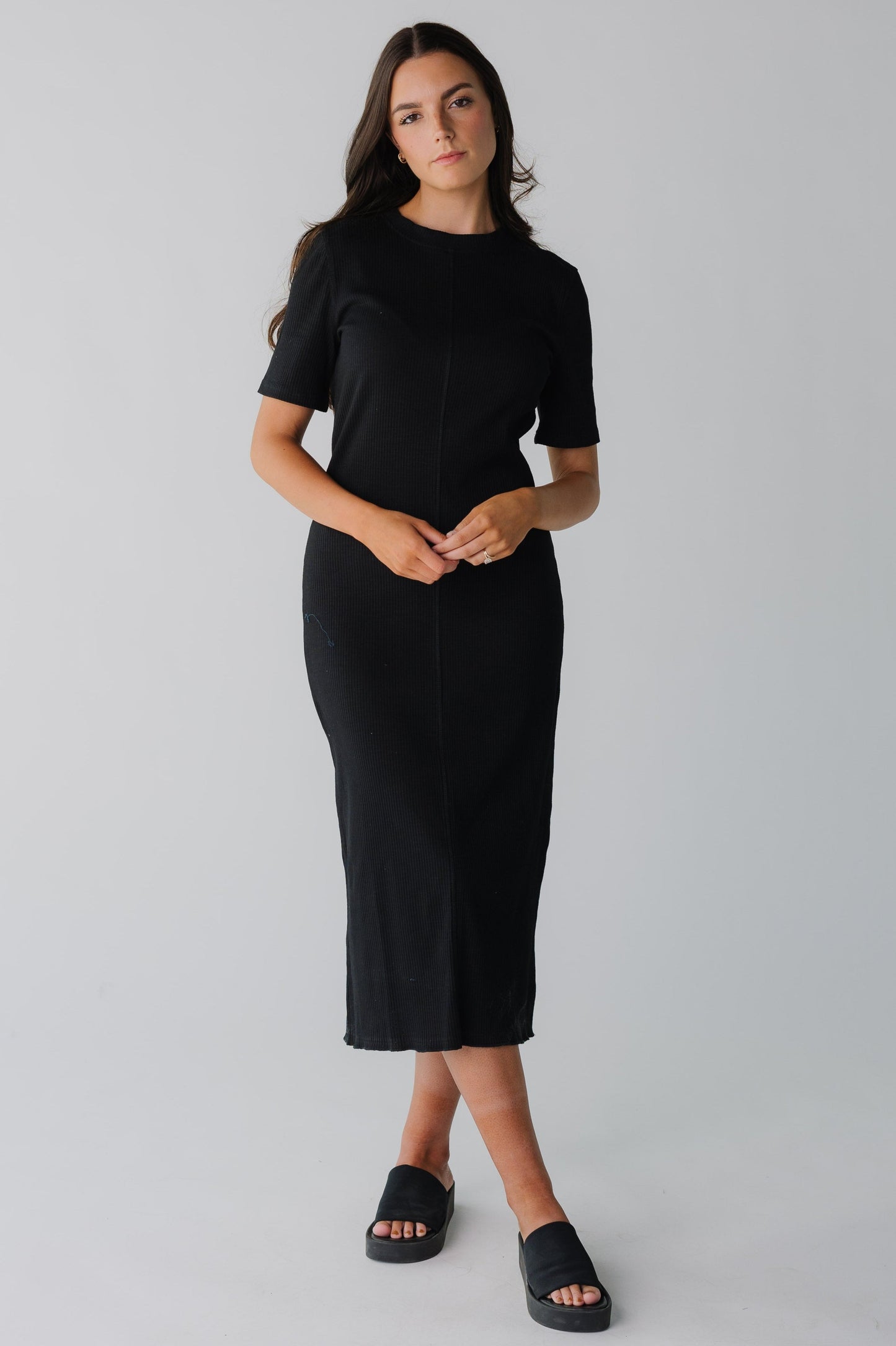 Brass & Roe Ribbed Midi Lettuce Hem Dress WOMEN'S DRESS brass & roe 