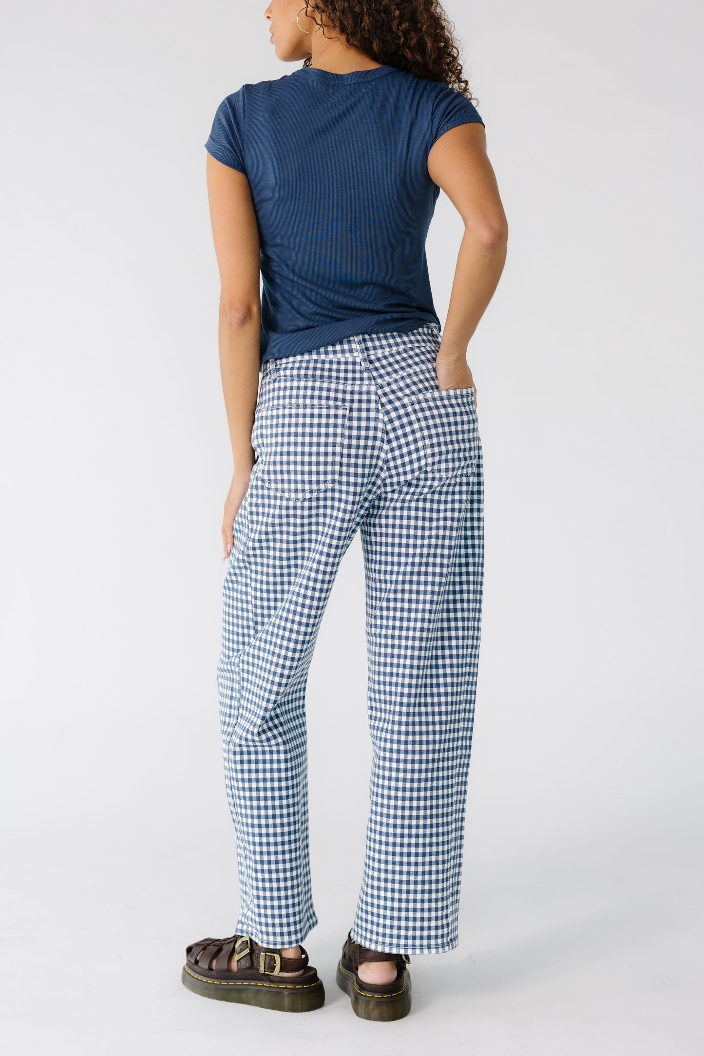 Navy Gingham Barrel Jeans WOMEN'S JEANS Just Panmaco Inc. 