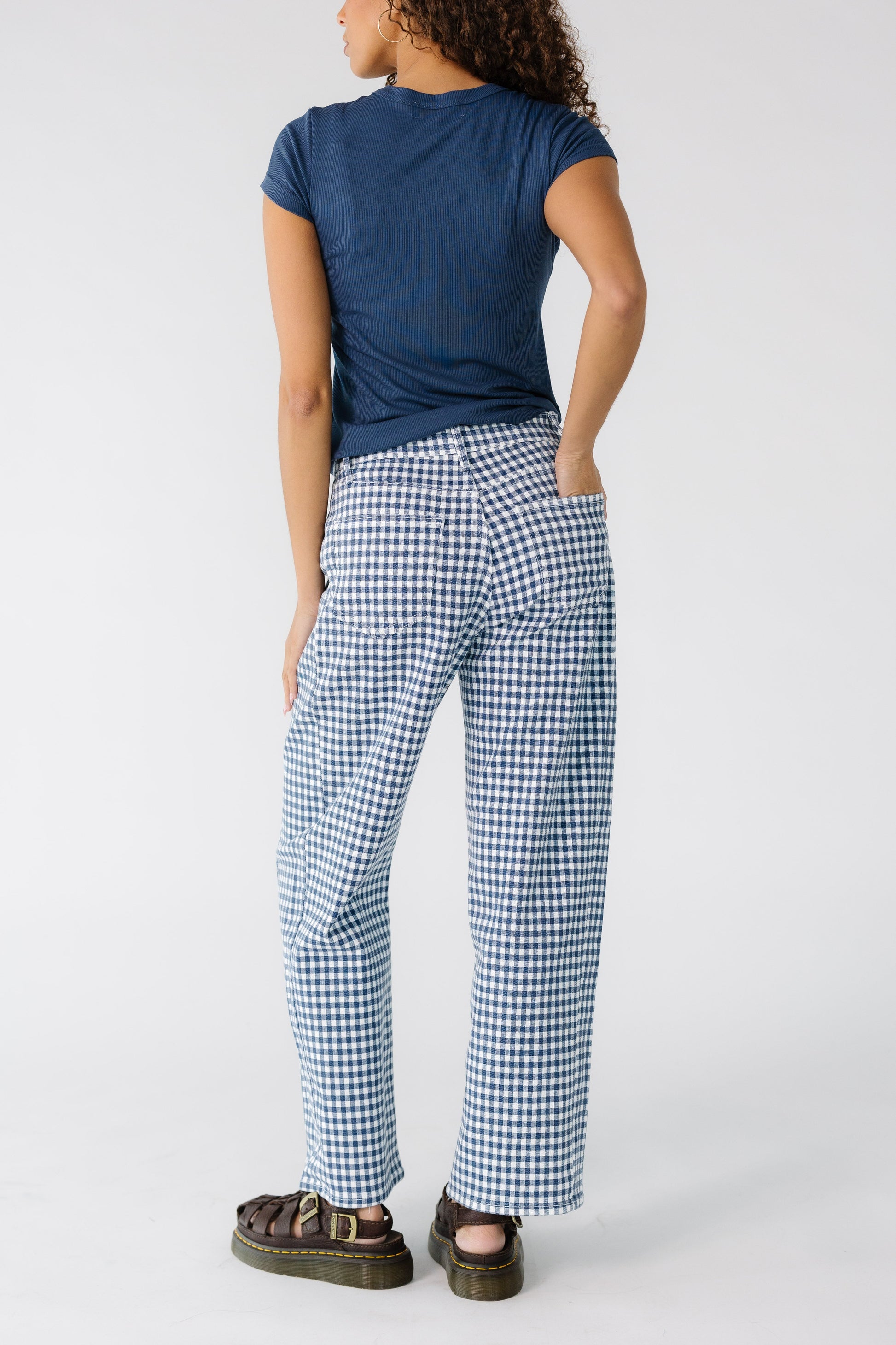 Navy Gingham Barrel Jeans WOMEN'S JEANS Just Panmaco Inc. 