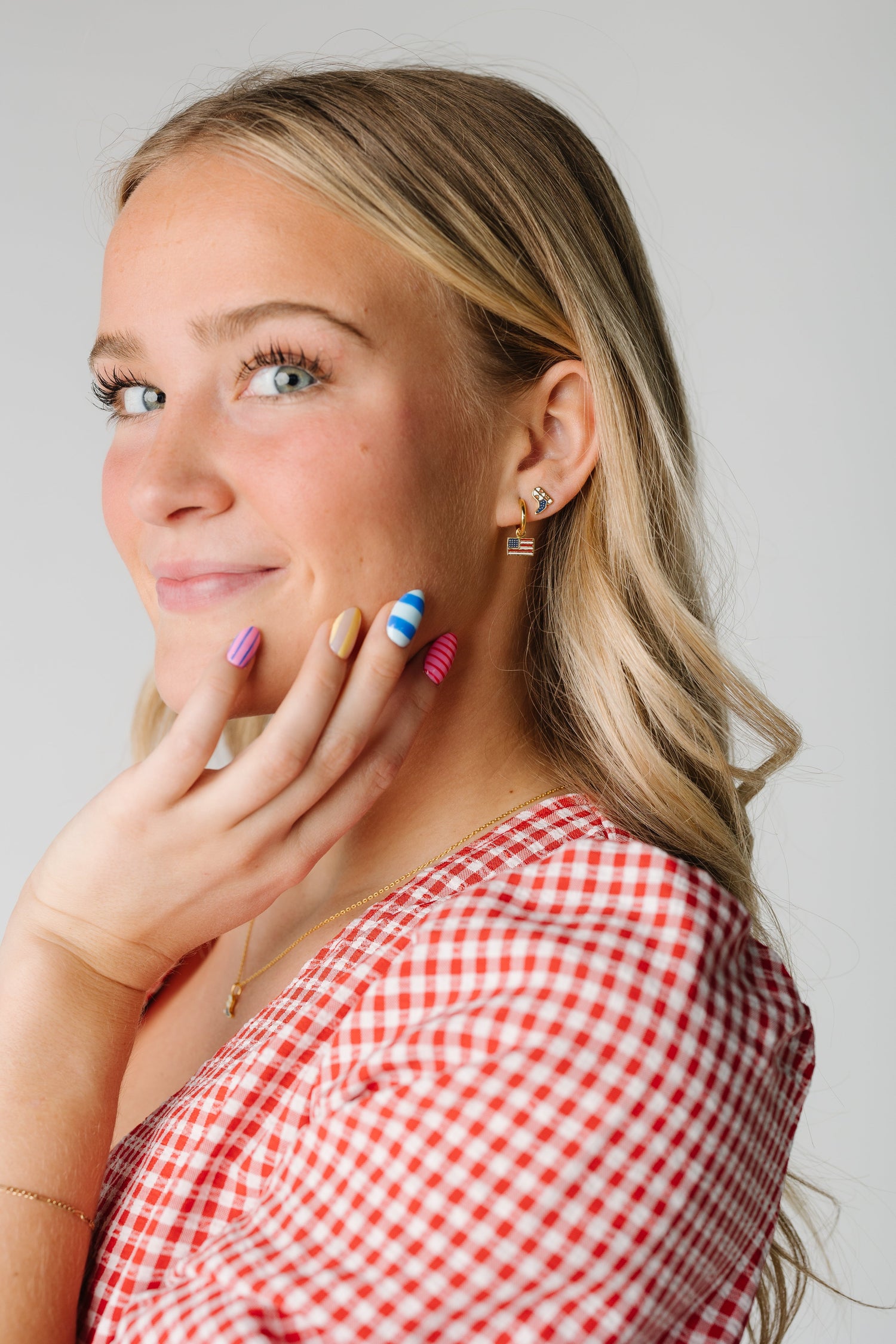 Cove Spangled Flag Huggies WOMEN'S EARINGS Cove Accessories 