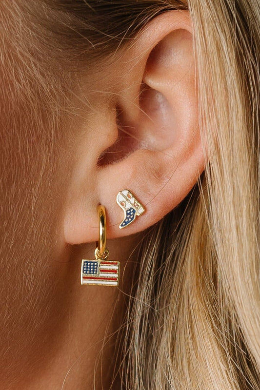 Cove Freedom Cowboy Boot Stud Earrings WOMEN'S EARINGS Cove Accessories Red/White/Blue OS 