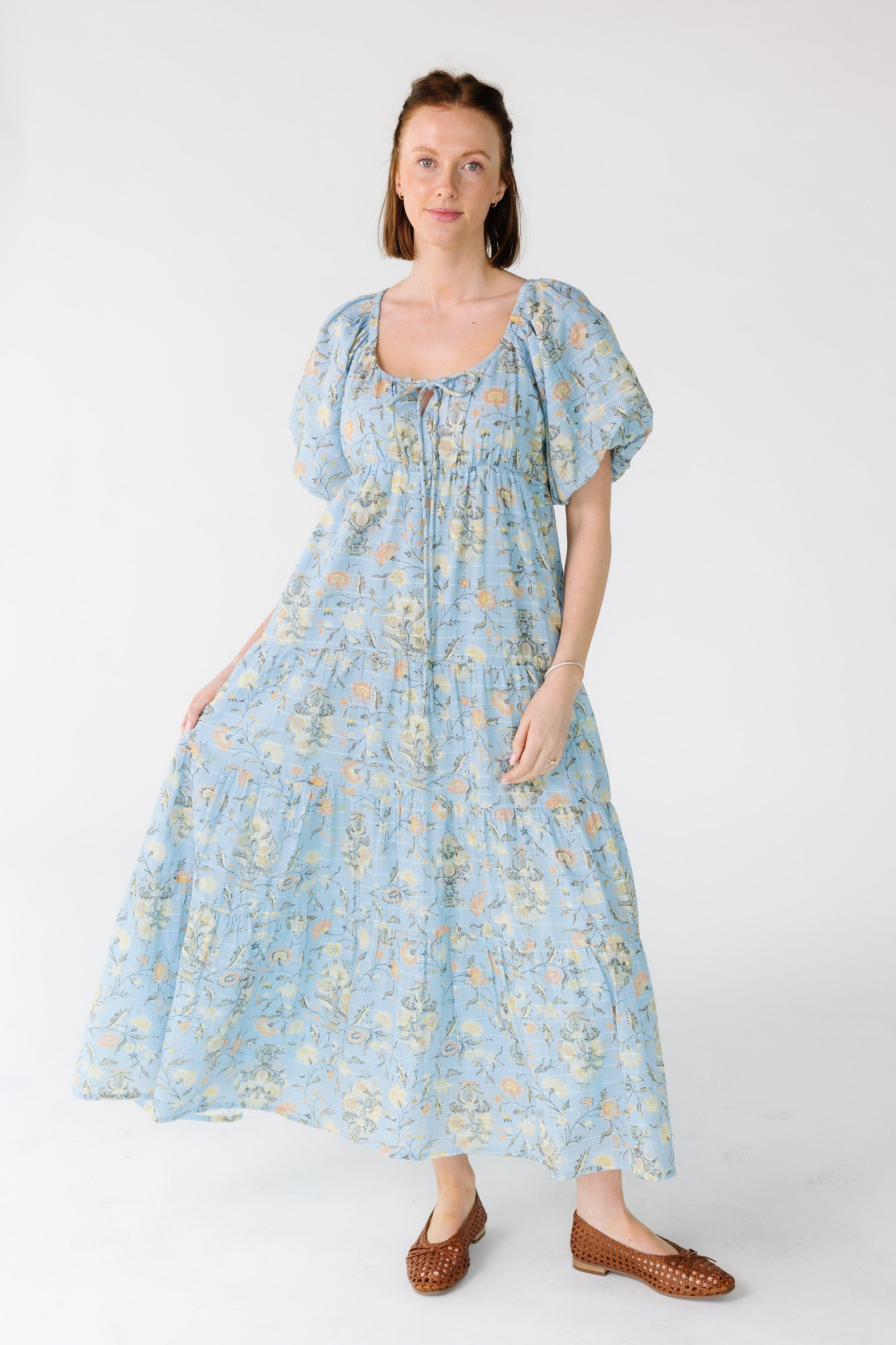 Citrus Spring Lyon Tiered Dress Green Block Print / XL