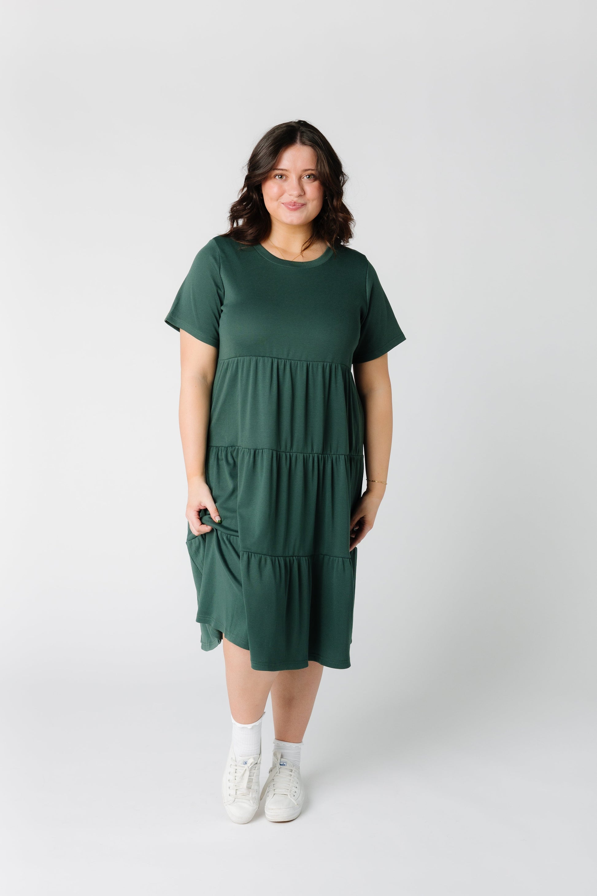 Brass & Roe Summer Ribbed Tiered Dress - Spring 2024 WOMEN'S DRESS Called to Surf Dusty Sage XXL 