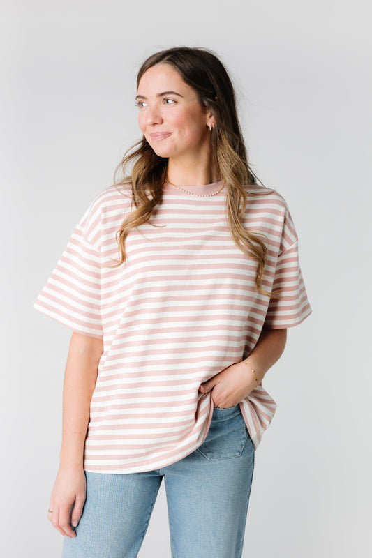 Oversized Stripe T-shirt WOMEN'S T-SHIRT Things Between Dusty Pink S 