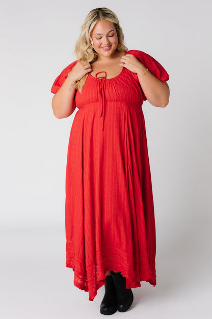 Modest Plus size red maxi dress with scoop neckline