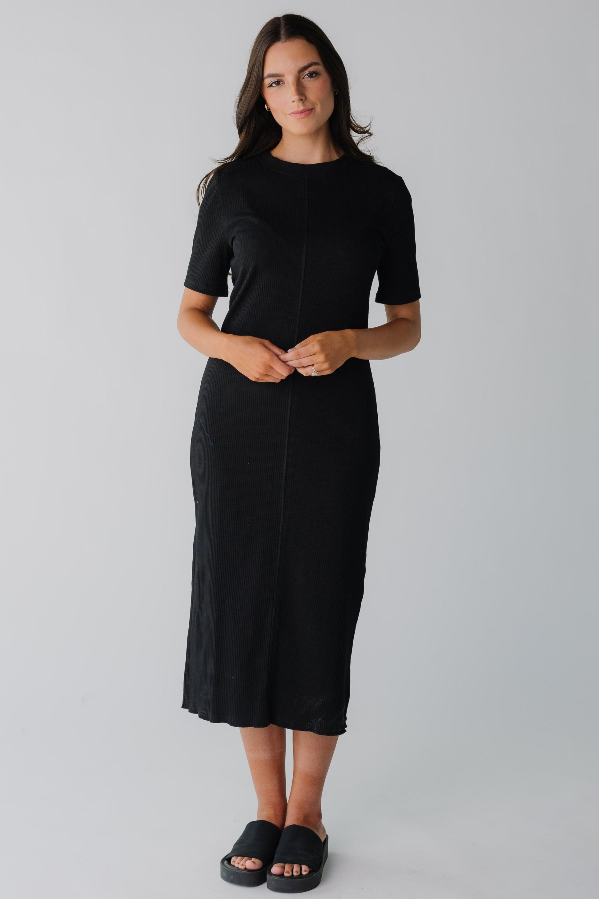 Brass & Roe Ribbed Midi Lettuce Hem Dress WOMEN'S DRESS brass & roe 