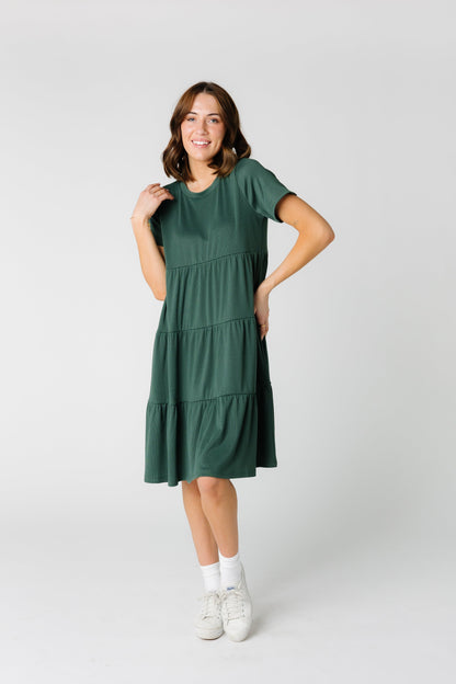 Brass & Roe Summer Ribbed Tiered Dress - Spring 2024 WOMEN'S DRESS Called to Surf Dusty Sage XS 