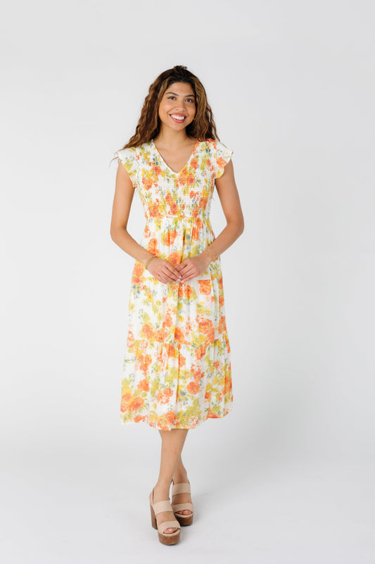 Cheerful print modest dress