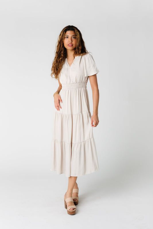 Split Tiered Midi Dress WOMEN'S DRESS Blu Pepper Ivory S 