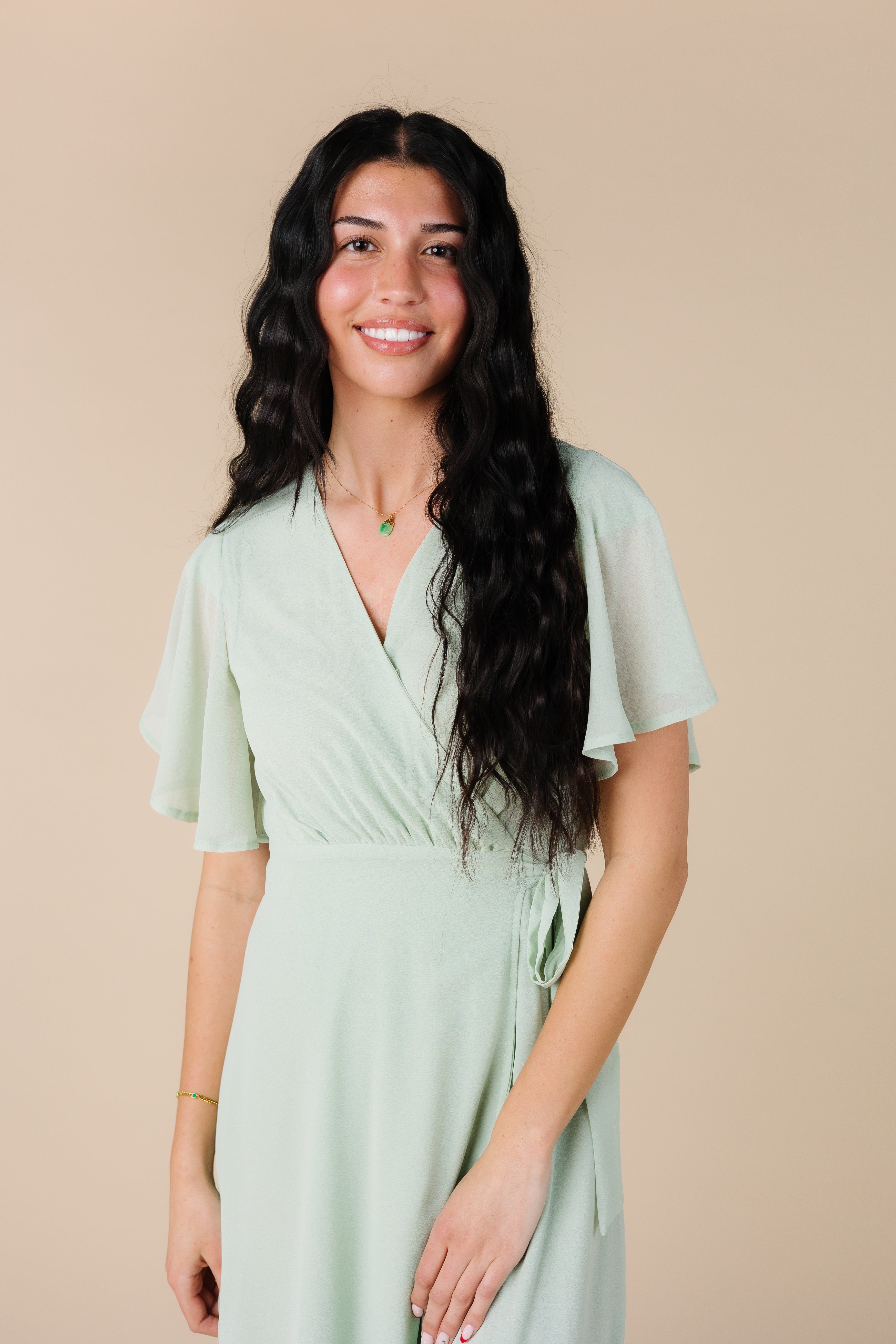 Naples Flutter Sleeve Wrap Dress - Lt Sage – Called to Surf