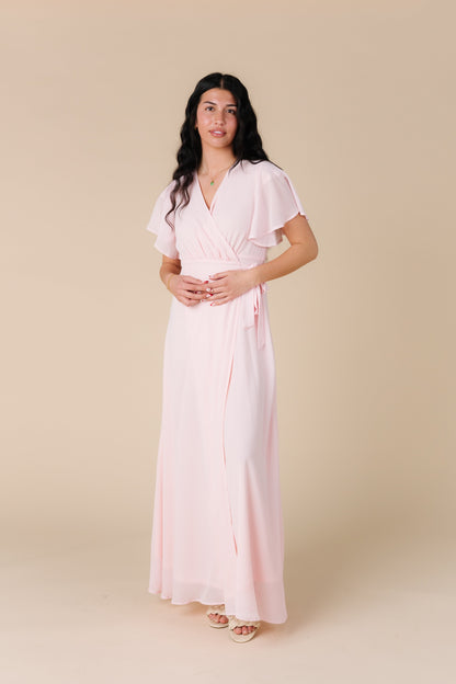 Modest  Brass and Roe pink  bridesmaid maxi dress