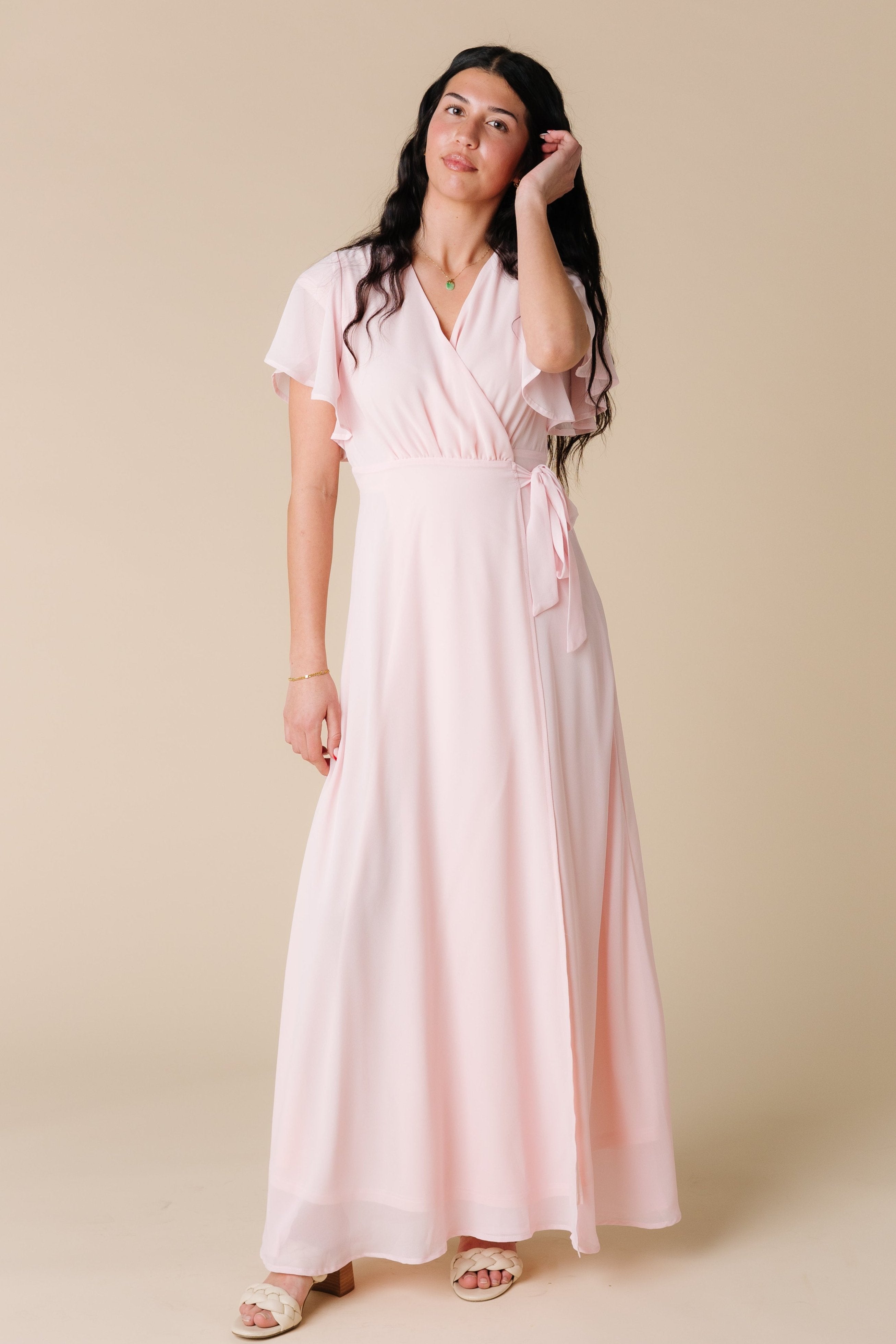 Naples Flutter Sleeve Wrap Dress Pink Called to Surf