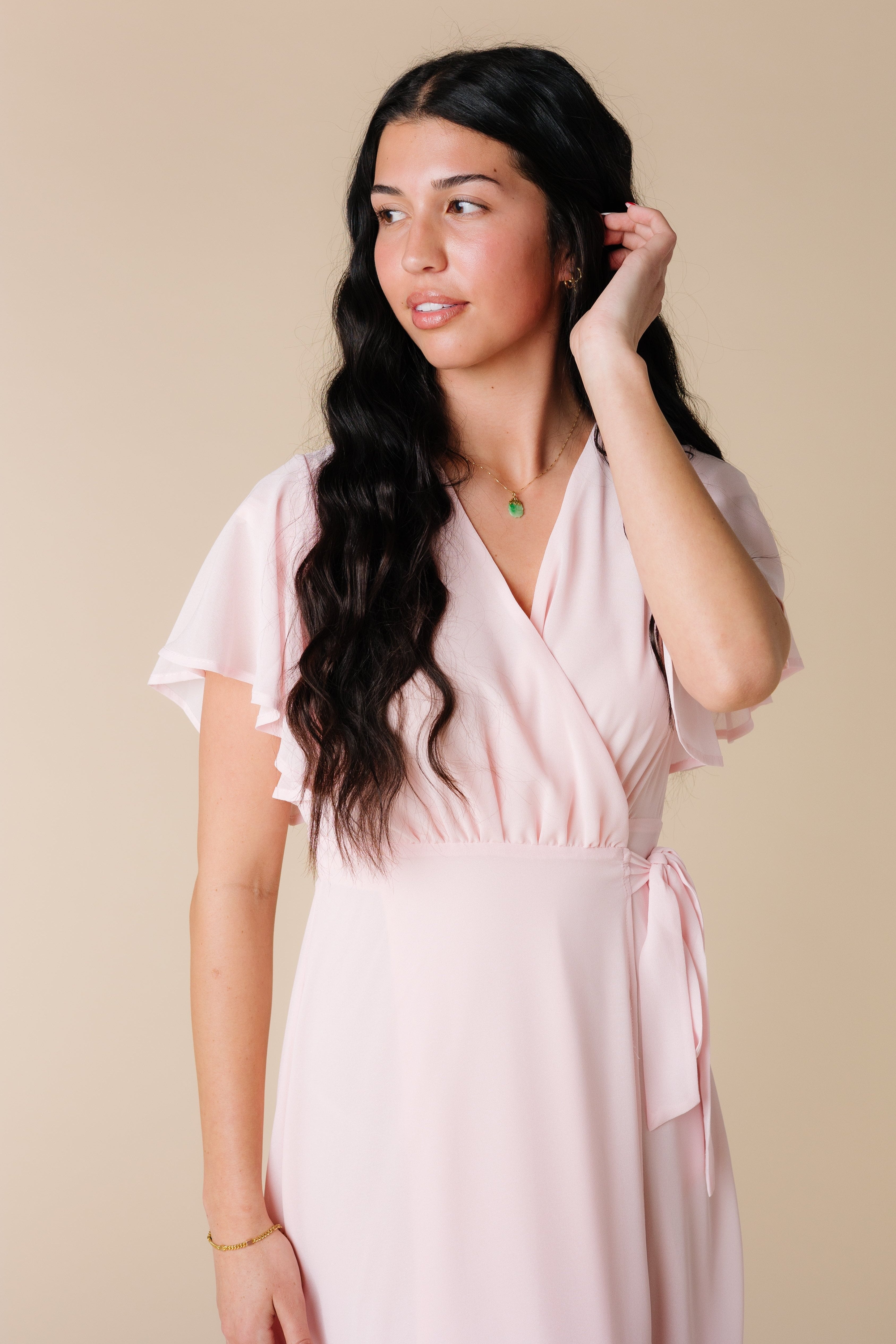 Pink flutter shops sleeve dress