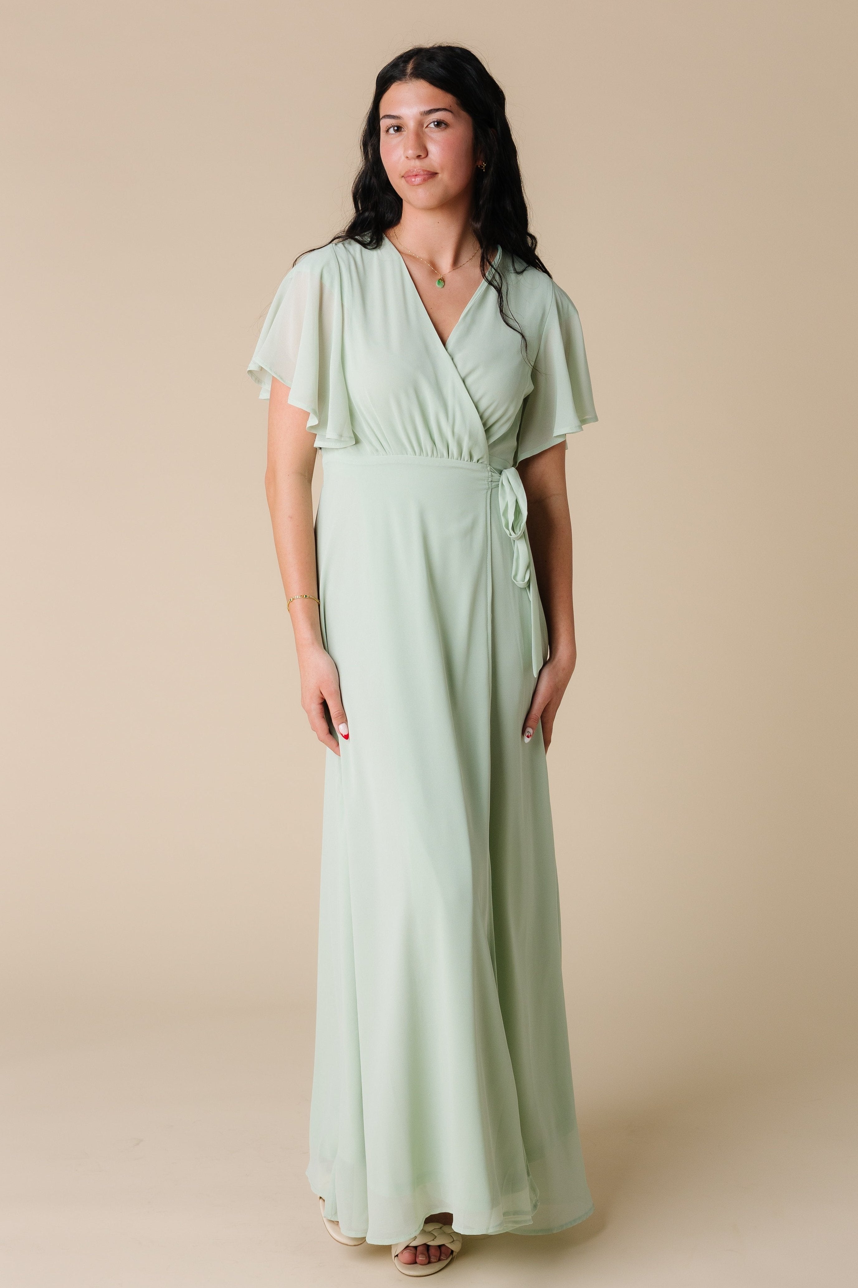 Naples Flutter Sleeve Wrap Dress Lt Sage Called to Surf