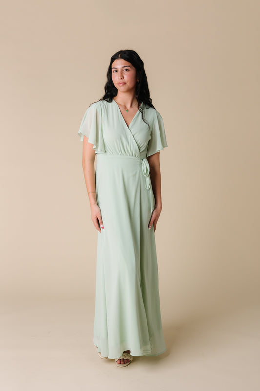 Brass and Roe Light sage wrap maxi dress