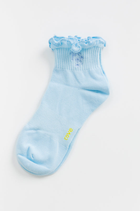 Cove Embroidered Ruffle Quarter WOMEN'S SOCKS Cove Lt Blue OS 