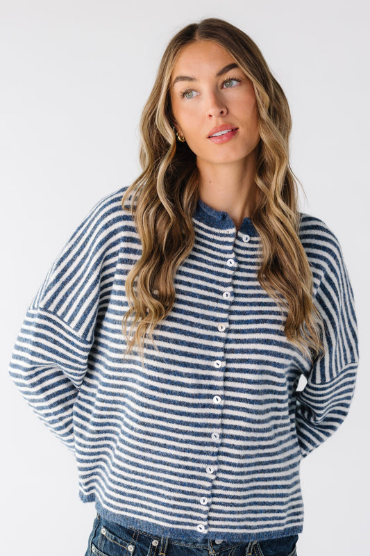 Aria New Stripe Cardigan for women in denim