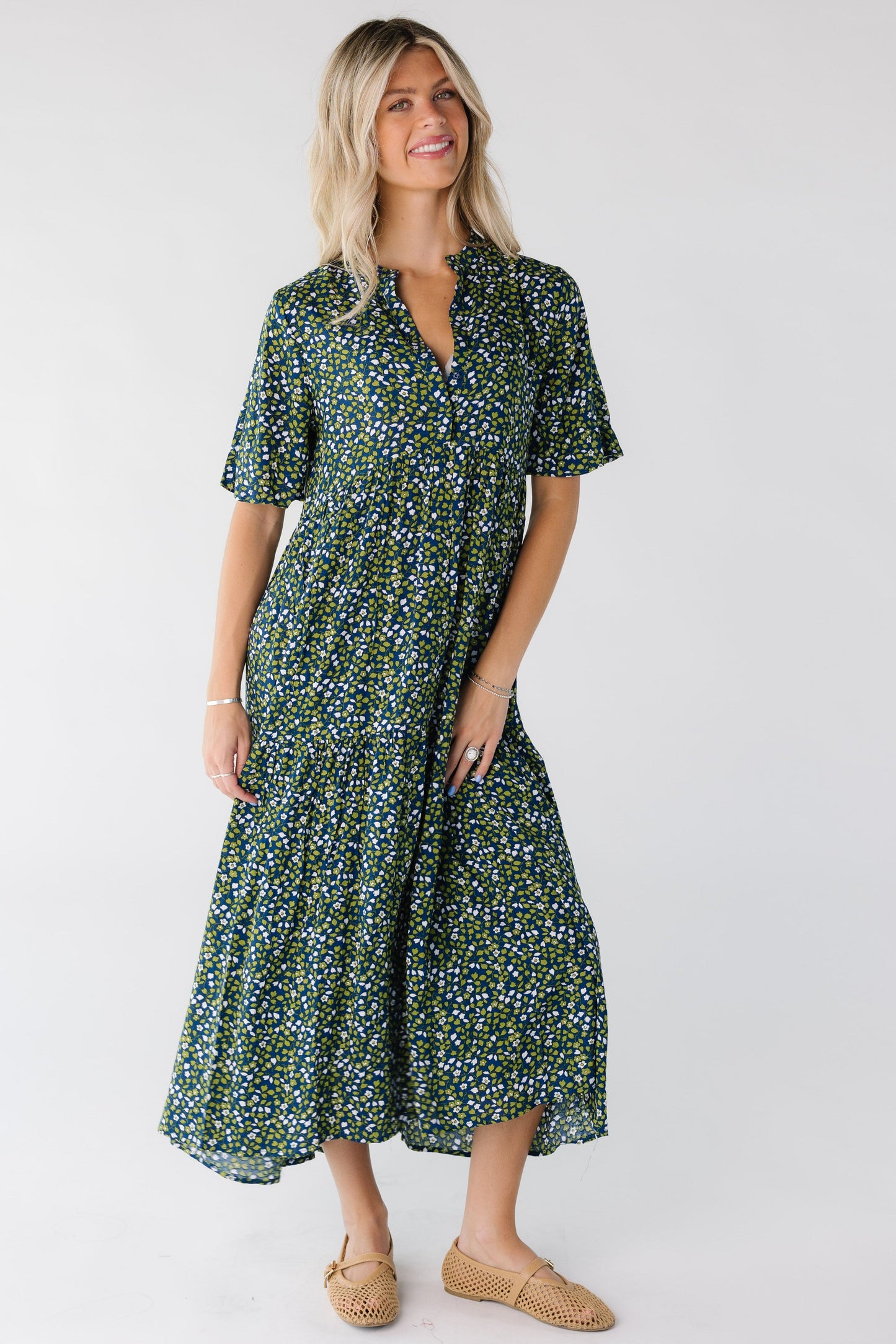 Brass & Roe Pondering Print Dress WOMEN'S DRESS brass & roe Blue/Green XS 