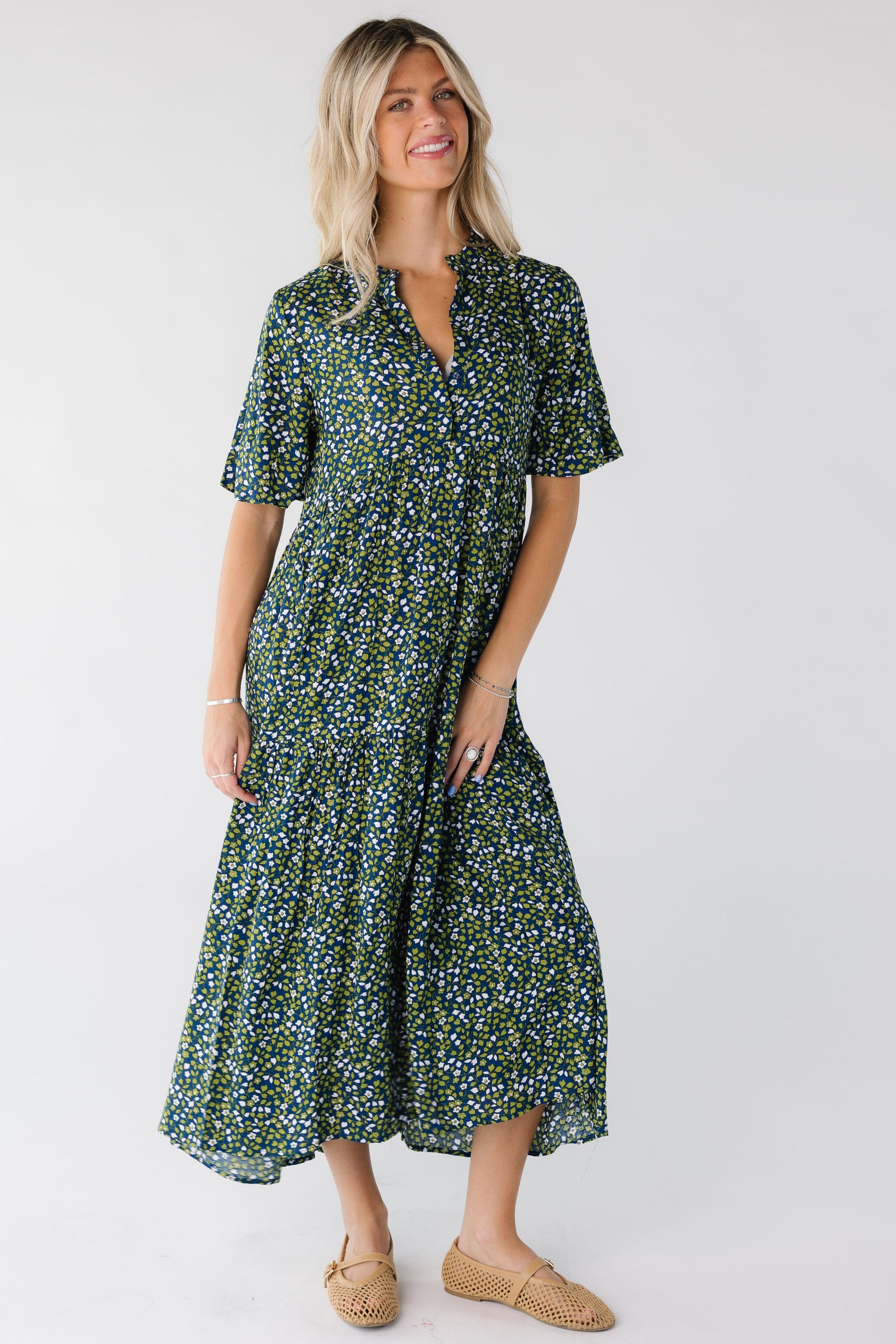 Brass & Roe Pondering Print Dress WOMEN'S DRESS brass & roe Blue/Green XS 