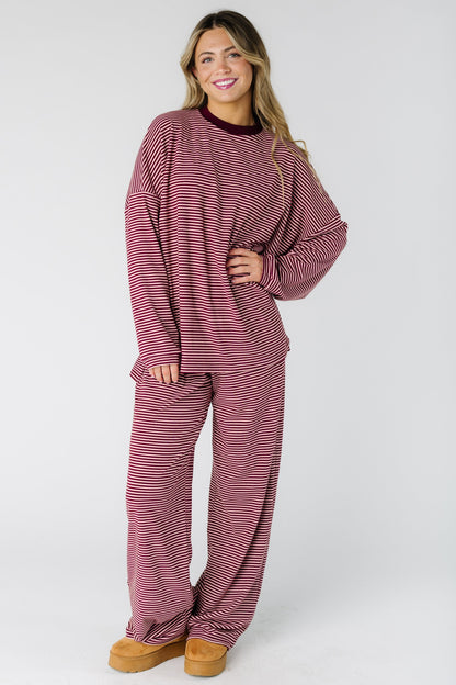 Cutie Everyday Stripe Set Women's Set brass & roe Bright Burgundy/Pink XS 