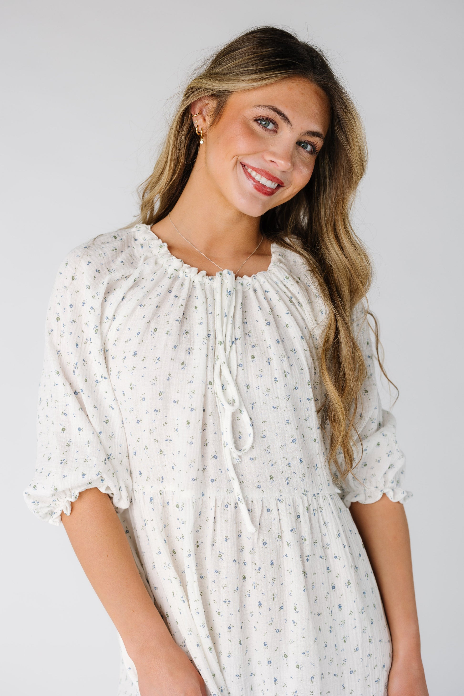 Brass & Roe Mel Gauze Midi Dress Ivory/Grey / XL *FINAL SALE*