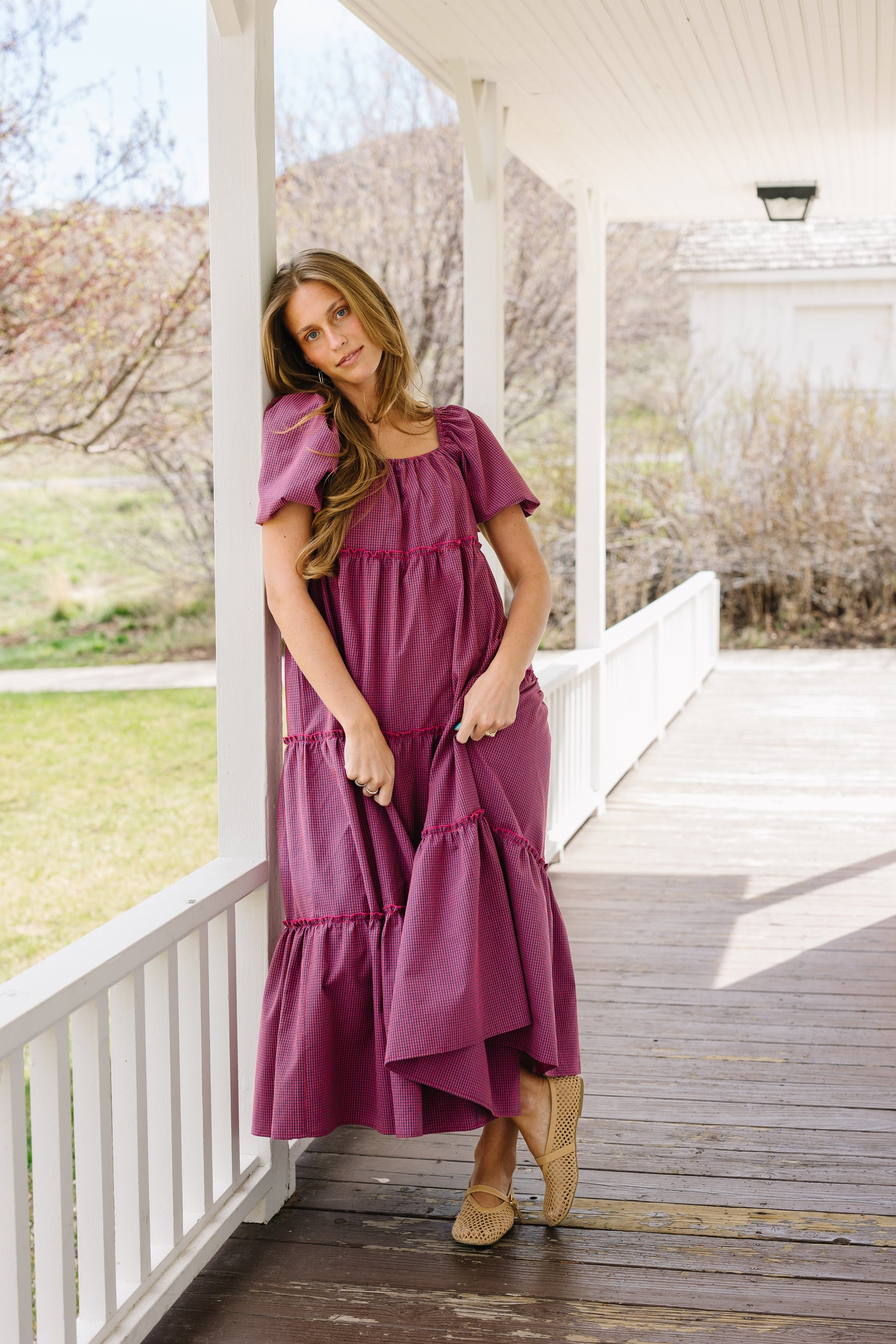 Brass & Roe Modest Charity Tier Dress Blue Gingham / XXL
