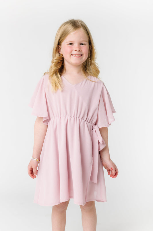 Little Naples Flutter Sleeve Girl's Dress - Lt Pink GIRL'S DRESS Brass & Roe Lt Pink L 
