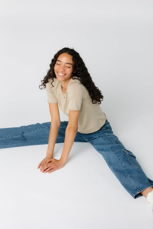 Tan basic short sleeve tee in tan