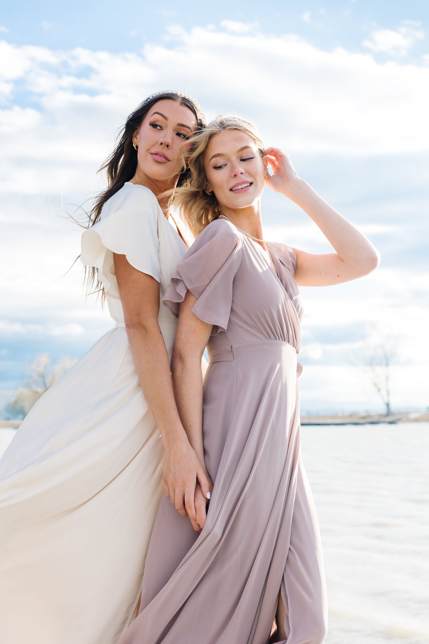 Naples Flutter Sleeve Wrap Maxi - Blush Taupe Bridesmaid Dress Brass & Roe 