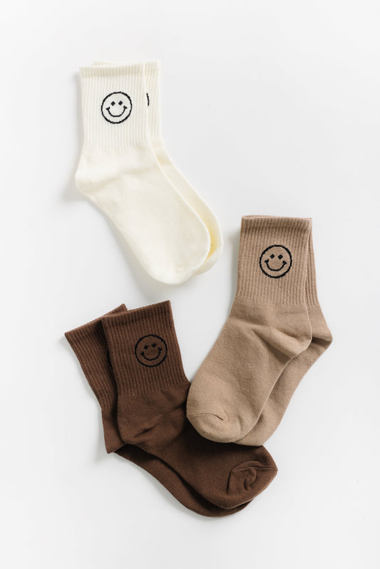 Be Happy 3 Pack Socks WOMEN'S SOCKS Cove Accessories Ivory/Tan/Brown OS 