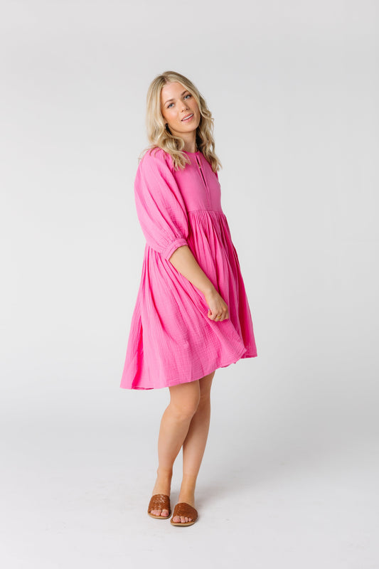 Bright pink short dress Modest dress 
