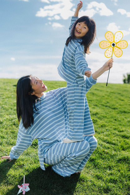 Cutie Everyday Kid's Stripe Set in light blue for women, teens and kids.