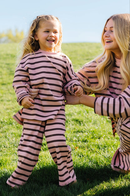 Cutie Everyday Kid's Stripe Set -Classic Knit in pink and brown stripe for women and kid's.