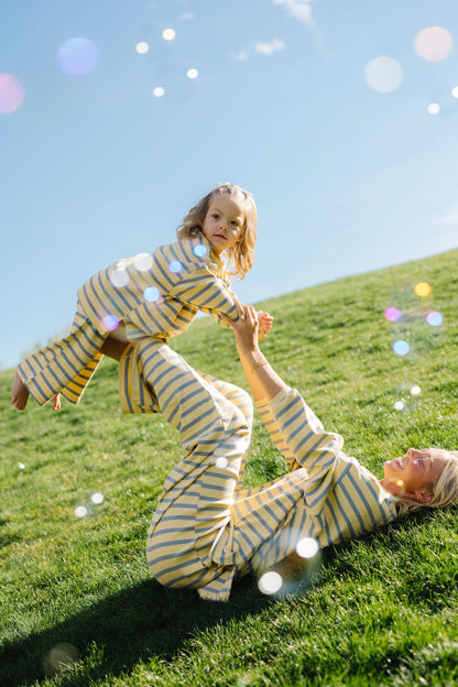Woman and little girl wearing loose fitting lounge set.
