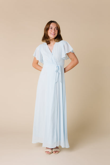 Brass and Roe modest Bridesmaid dress in light blue