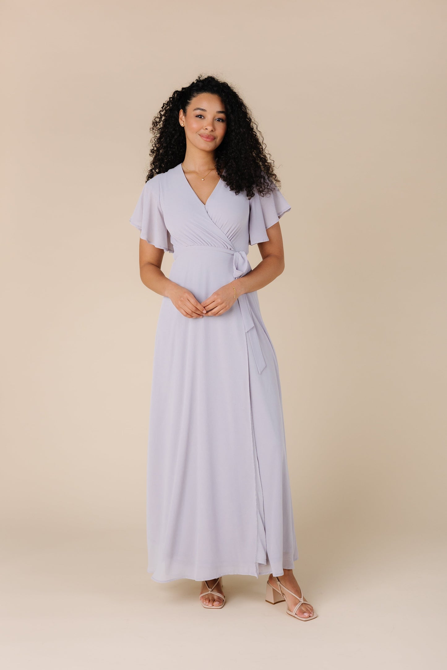 Naples lavender wrap maxi dress with flutter sleeves