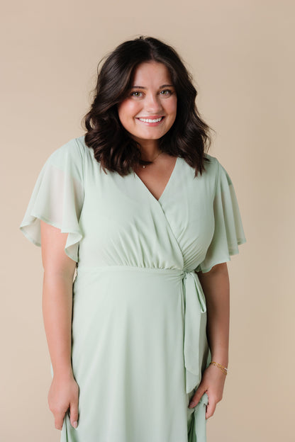 Plus size bridesmaid dress in light sage