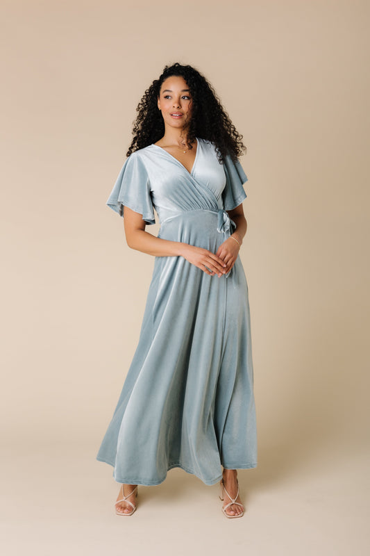 Modest Bridesmaid Dress Velvet Wrap maxi 